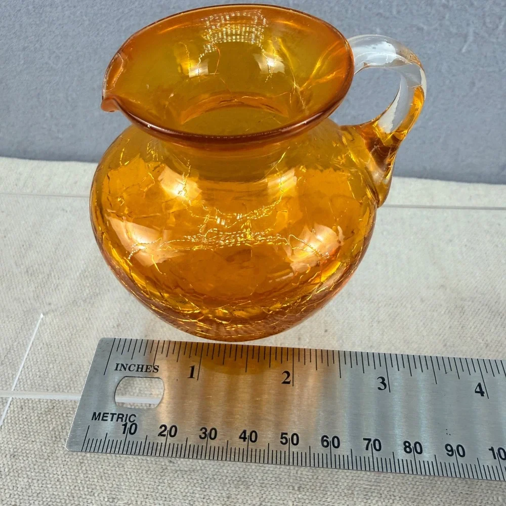 Vintage Amber Crackle Glass Mini Pitcher 3 Inch Hand Blown‎ Decorative Vase